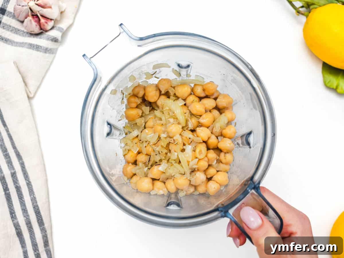 chickpeas with onion and spices before blending