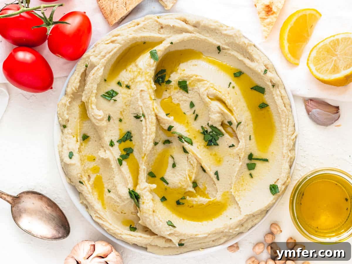Hummus without tahini and olive oil drizzled