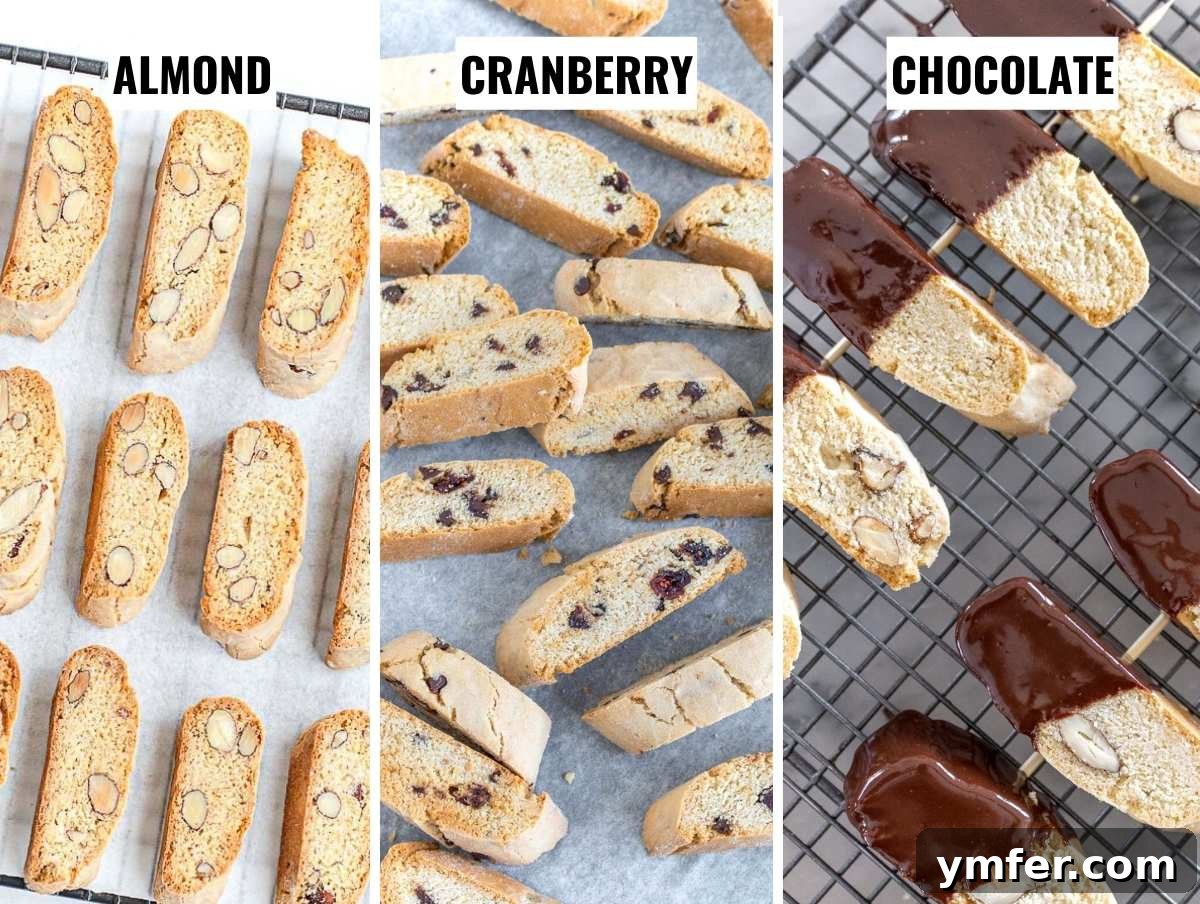 Twice Baked Italian Delights 3 A vibrant selection of biscotti variations, showcasing different flavors and textures, perfect for a diverse cookie platter.