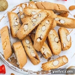 Easy vegan biscotti with almonds, presented beautifully on a platter.