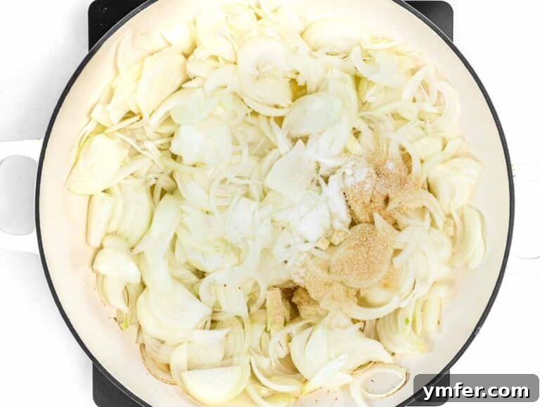Plant-Powered Mondays 34 Onions mixed with sugar in a skillet, beginning to caramelize