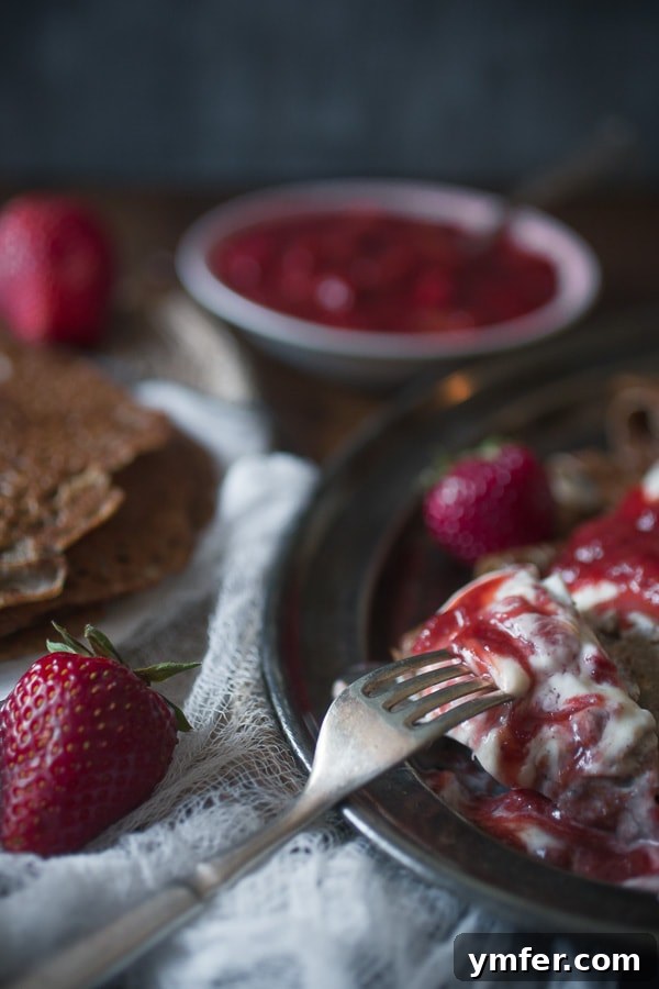 Earthy Buckwheat Crêpes with Vibrant Strawberry Rhubarb Compote 5 These buckwheat crepes with strawberry rhubarb compote and vanilla creme fraiche are the perfect way to celebrate spring. Plus they are naturally gluten free!