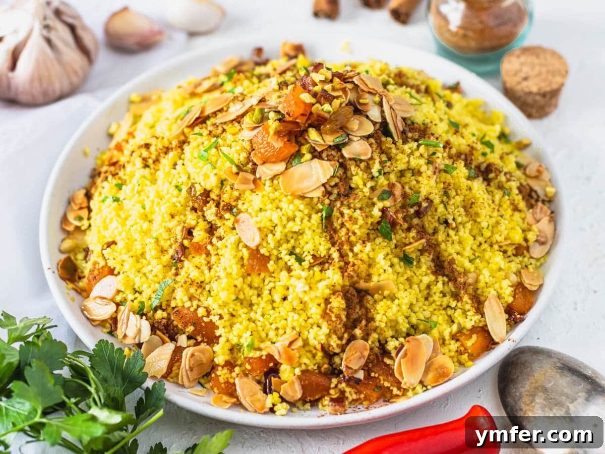 Golden Turmeric Creations 16 Moroccan couscous with nuts and dried fruit on a plate