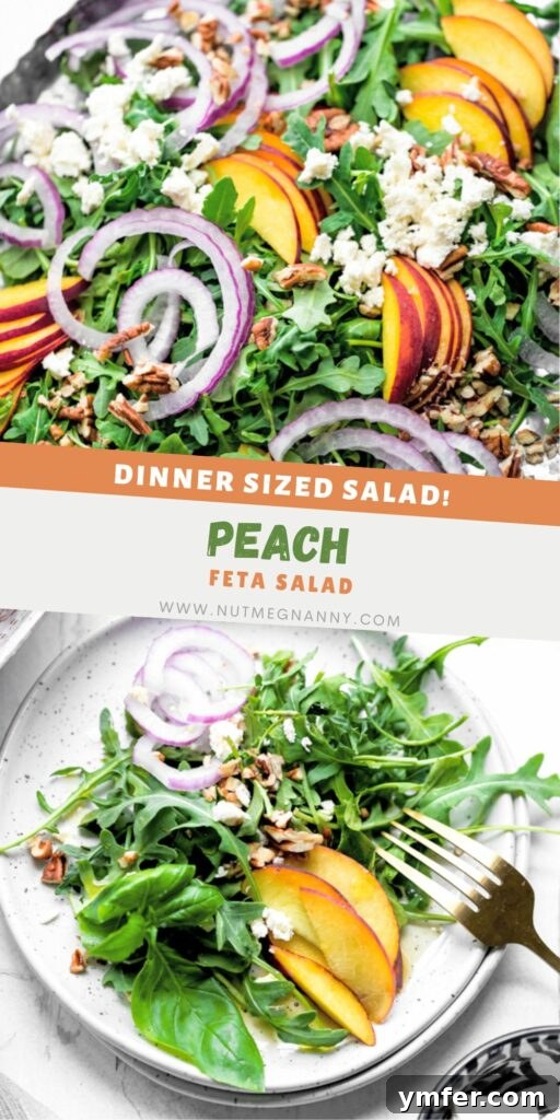 Sweet and Savory Peach Feta 7 Peach Feta Salad pin for Pinterest, showcasing the dish with text overlay.