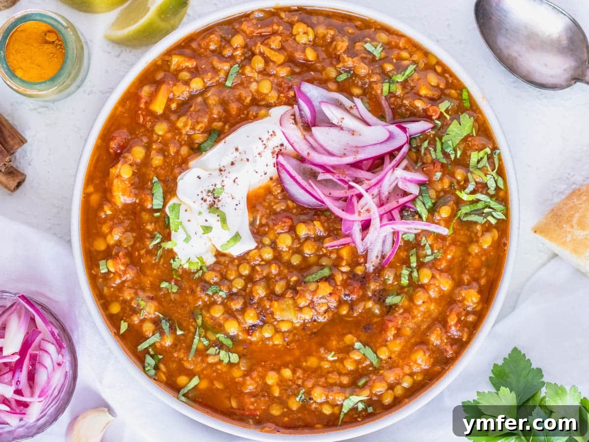 Simple Celery Recipes 11 Flavorful Moroccan lentil soup, garnished with vibrant pickled onions.