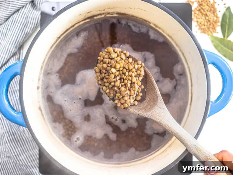 Perfect Lentils Every Time 21 Hand holding a wooden spoon with dried lentils