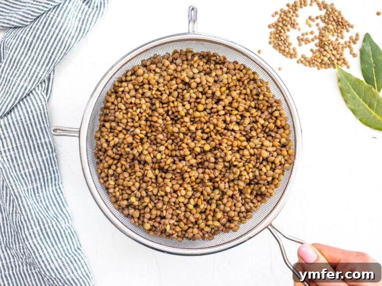 Perfect Lentils Every Time 22 Cooked and rinsed lentils in a sift