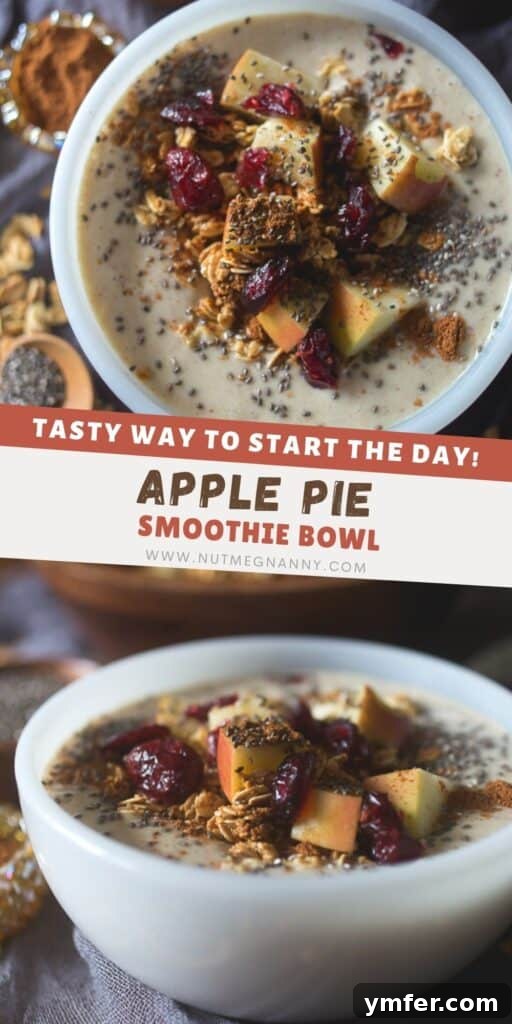 Spiced Apple Pie Smoothie Bowl 7 A beautifully arranged Apple Pie Smoothie Bowl, perfect for a Pinterest pin, garnished with fresh apple slices, granola, and cranberries.