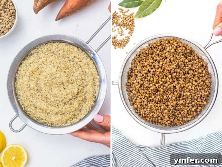 Wholesome Quinoa Lentil Delight 11 Step 2 Cooking and draining quinoa and lentils.