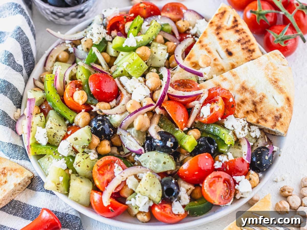 Flavorful Onion Dishes 14 Fresh Greek chickpea salad with pita bread and crumbled feta