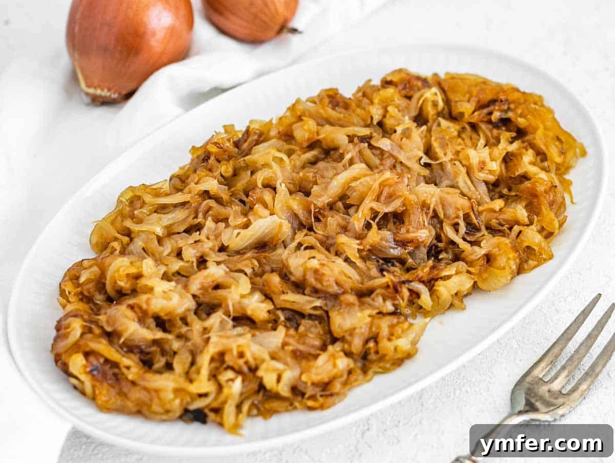 Flavorful Onion Dishes 3 Perfectly golden-brown caramelized onions on a platter