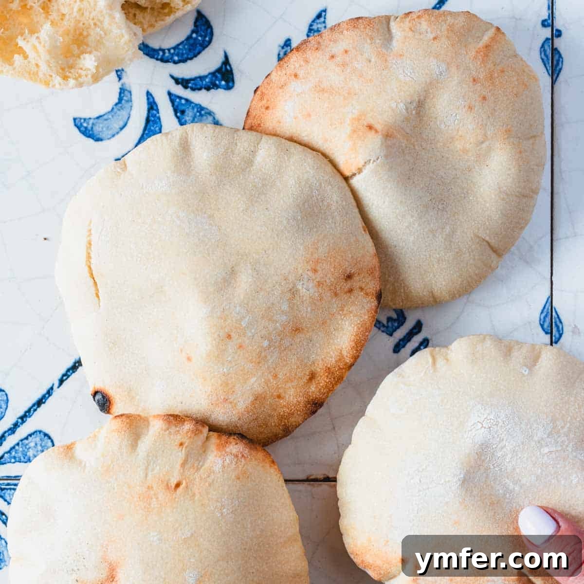 homemade pita bread on a stone table