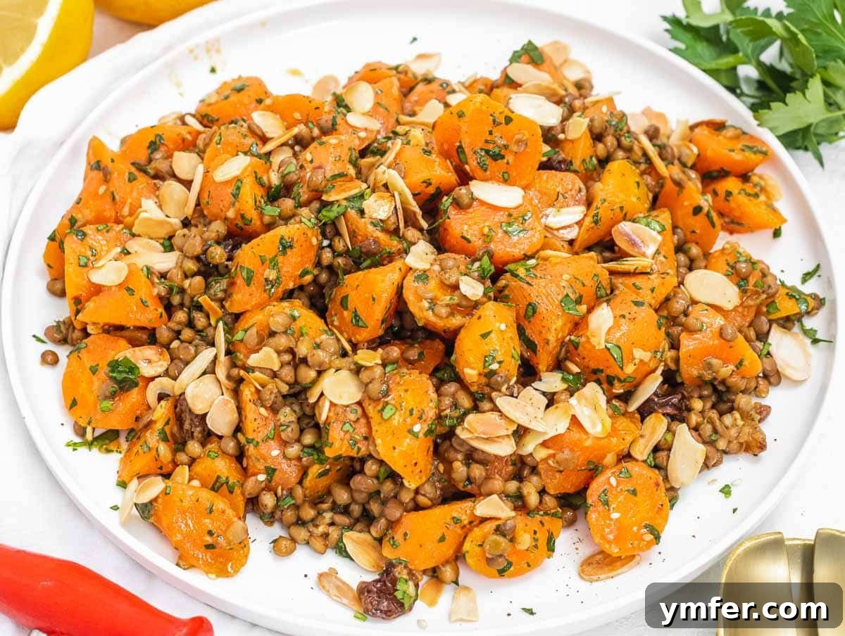 Lentil carrot salad with shaved almonds