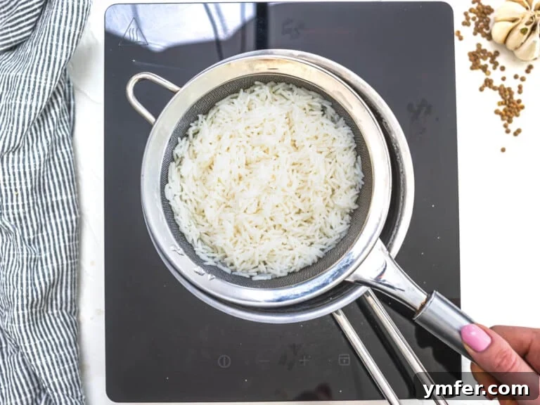 drained basmati rice in a sift