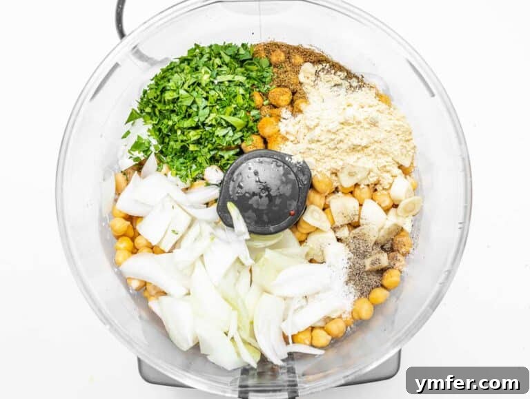Creative Chickpea Flour Cuisine 22 Falafel ingredients in a food processor