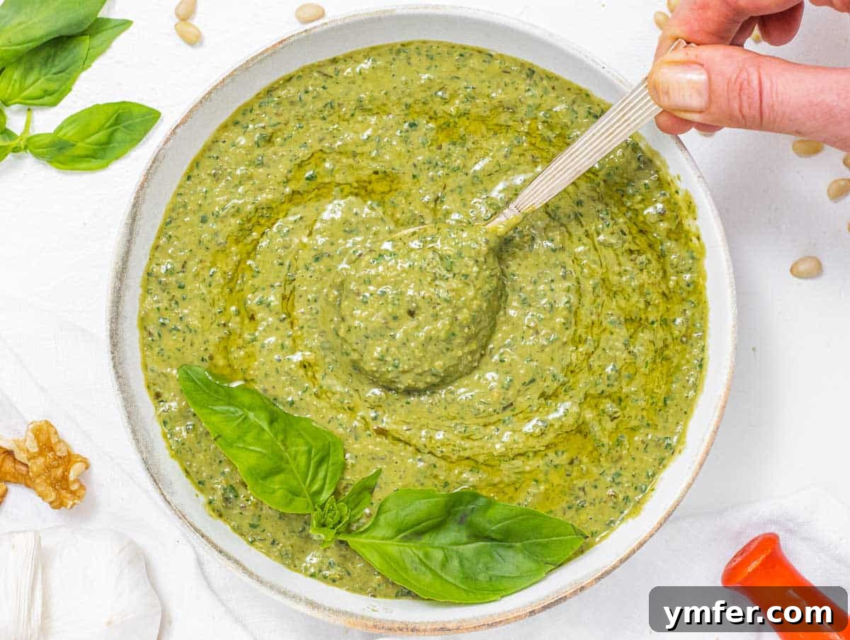Fresh Basil Pesto 14 Basil Pesto with hands and basil leaves