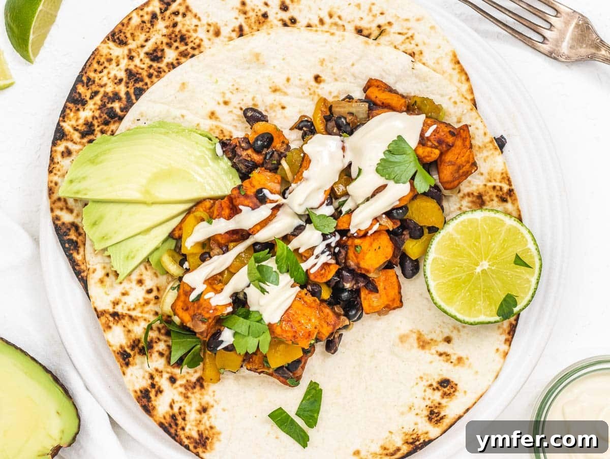 Fifteen Fantastic Black Bean Feasts 9 Sweet Potato Hash on tortilla