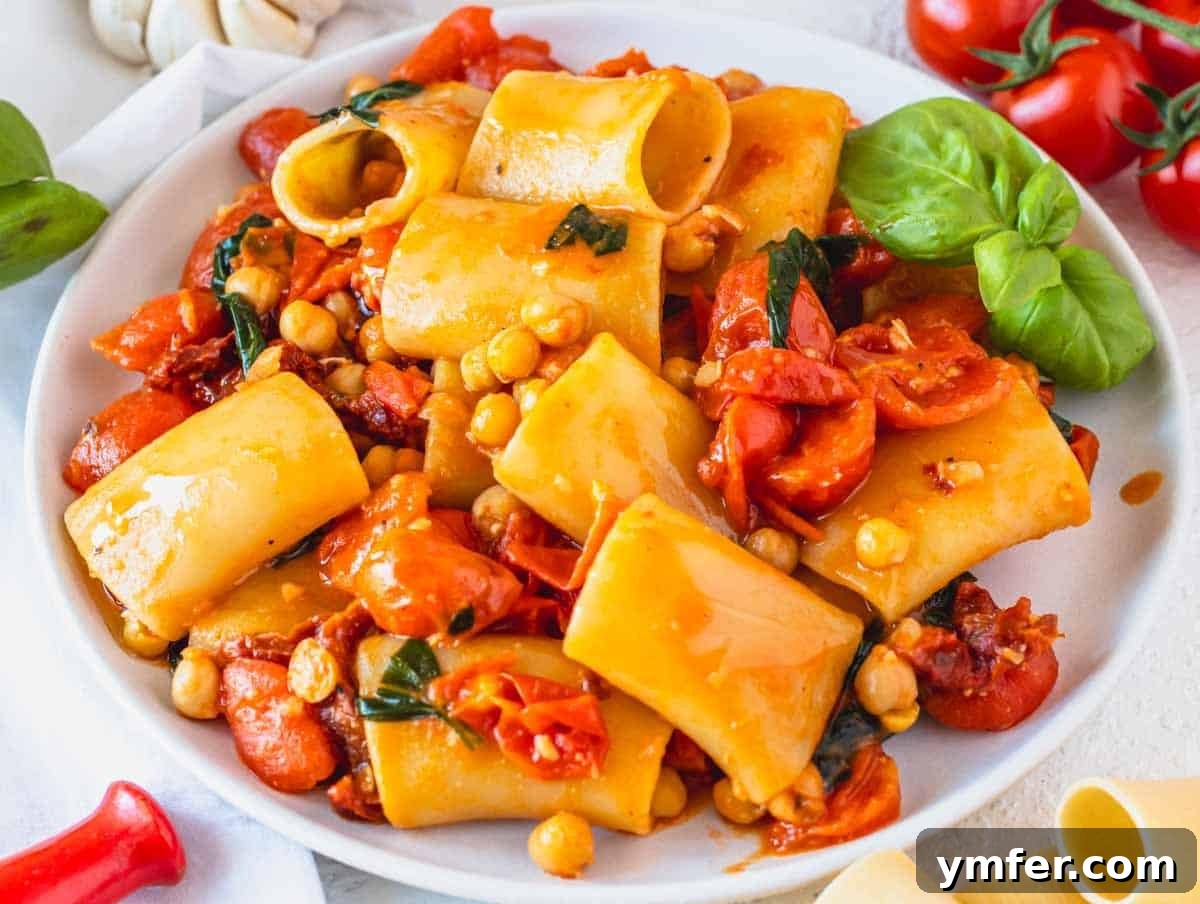 Paccheri: Italy's Grand Tubes 12 paccheri pasta on a white plate with chickpeas and basil