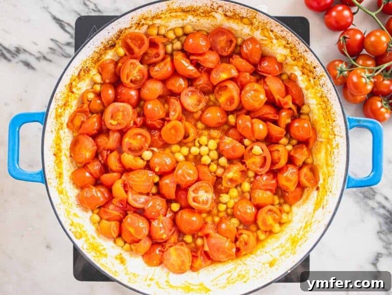 Paccheri: Italy's Grand Tubes 17 chickpeas and cherry tomatoes sautèeing in a pan