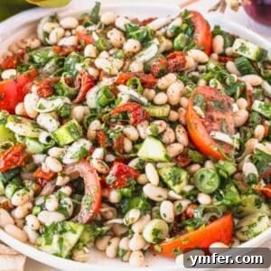 Mediterranean White Bean Salad 5 White bean salad recipe, ready to be served.