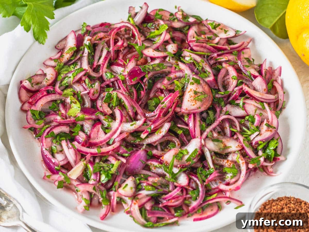 Piyaz Zesty Turkish White Bean Salad 4 Close-up of Piyaz salatasi or Turkish onion salad with thinly sliced red onions marinated in lemon juice and sumac