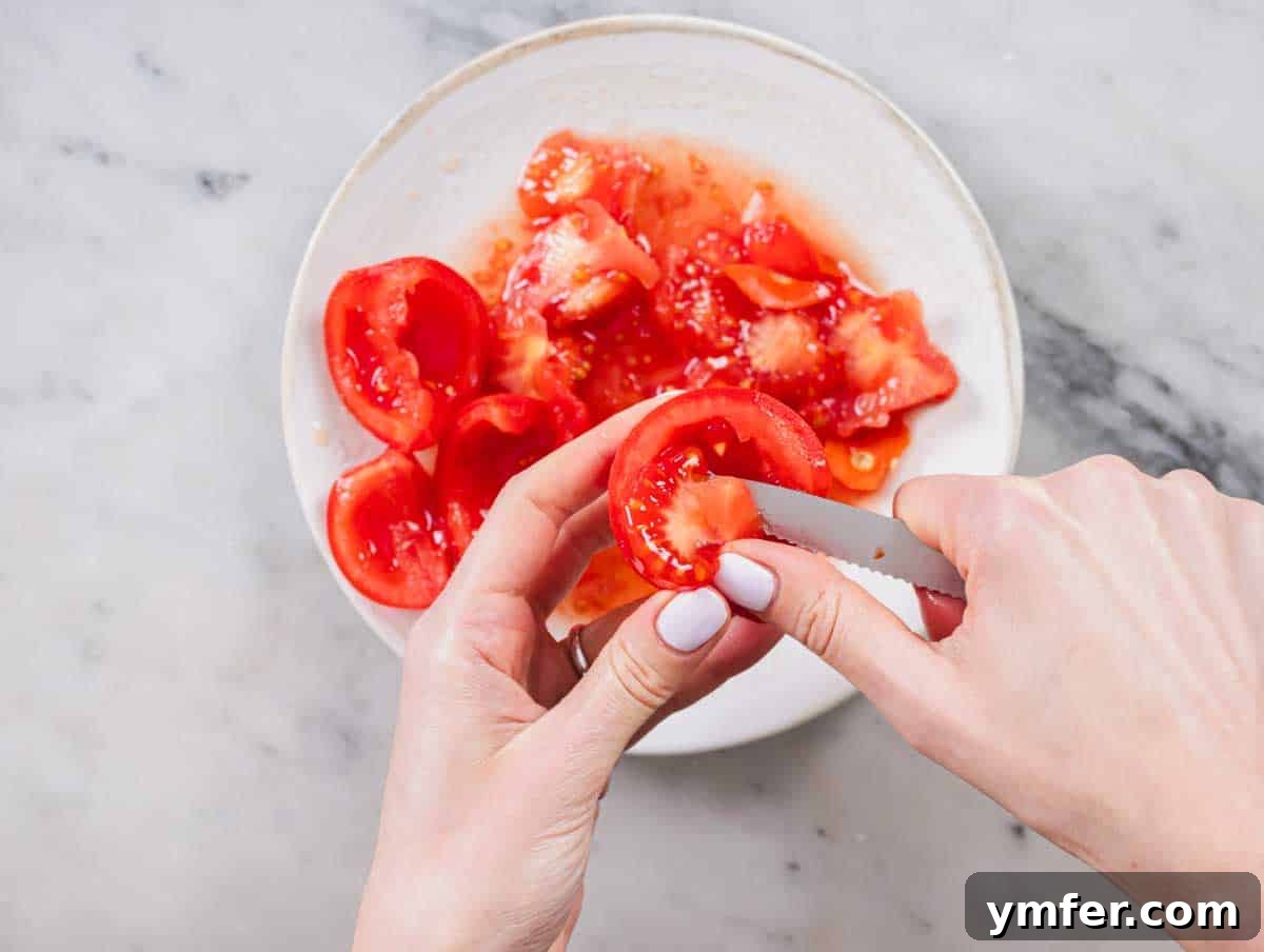 Sicilian Red Pesto 6 removing the seeds from vine tomatoes with a pairing knife